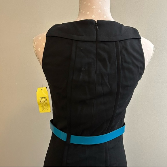 Carbon Black Sheath Dress with Blue Accent Belt A3 - Picture 6 of 11